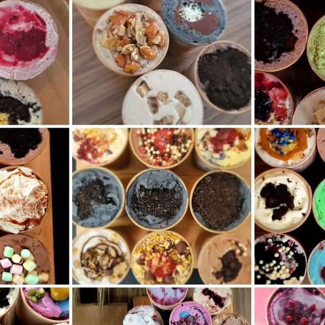 Vista de varios sabores artesanales de helado de 183 Grados